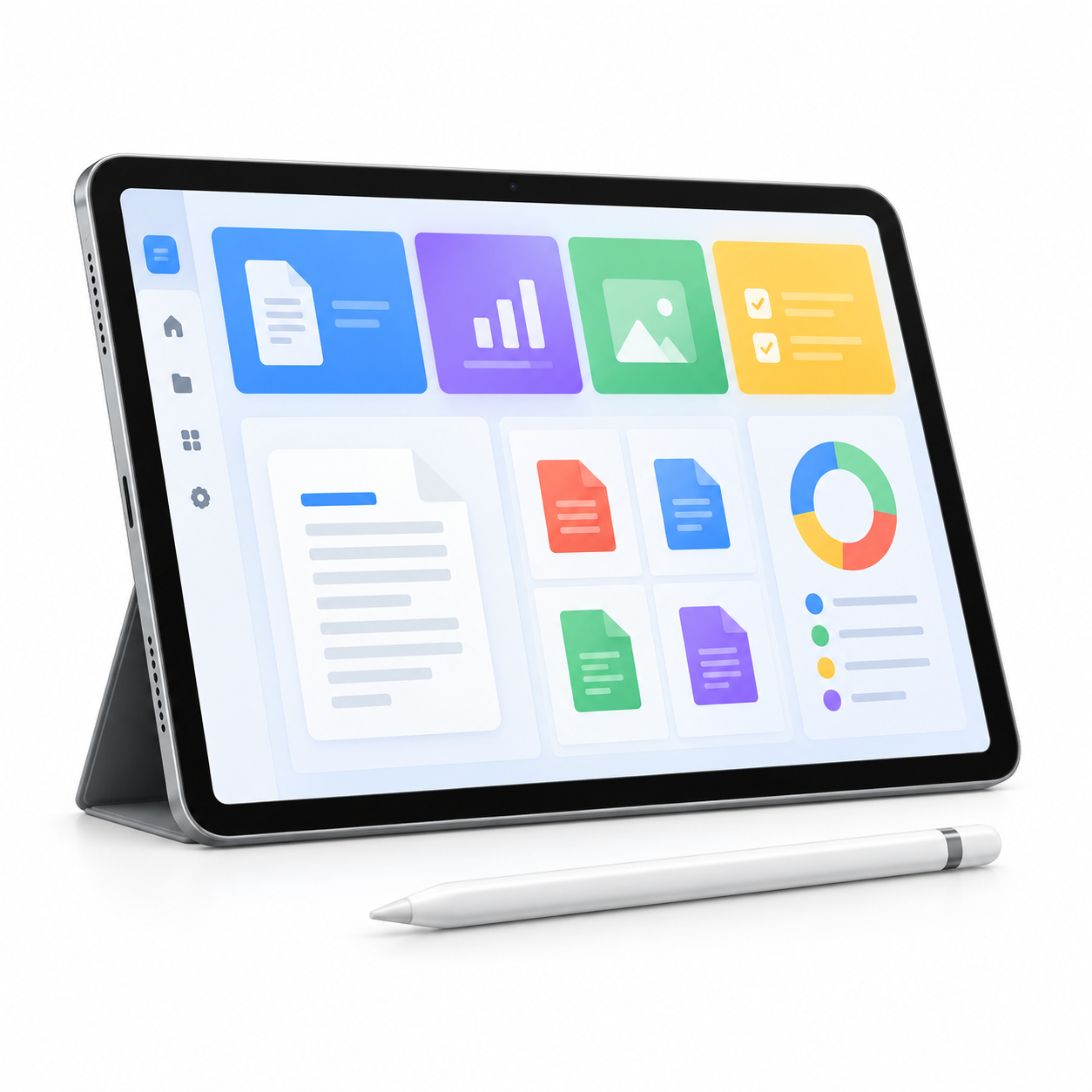 Original product illustration representing Apple iPad with a stylus